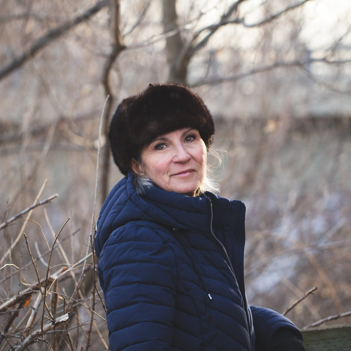 Side view of Recycled Mink Fur Russian Ushanka Hat for Women