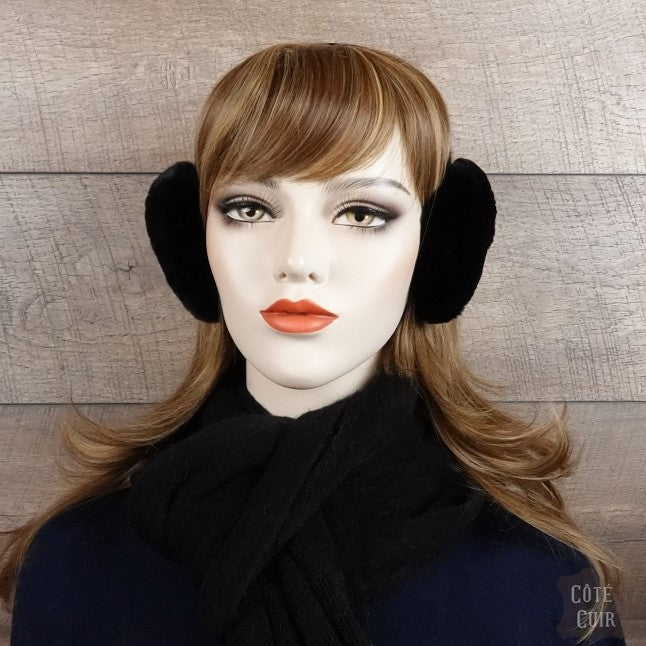 Black fur earmuffs for women