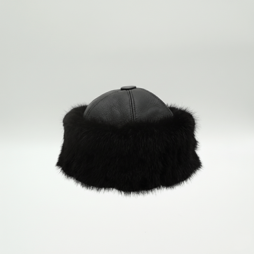 Chapeau cloche en cuir noir et fourrure de vison recyclée – Style vintage années 1920