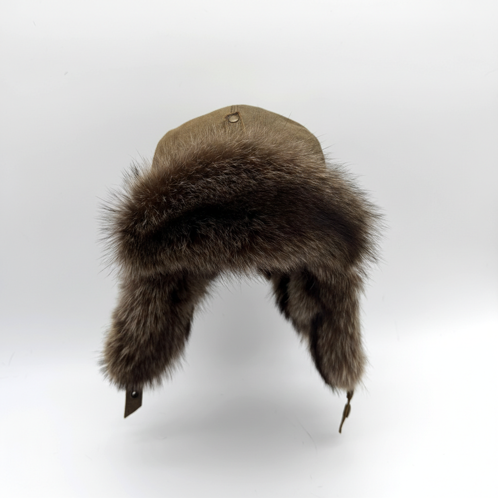 Raccoon Fur Aviator Hat, Antique Brown Leather - Simon Model