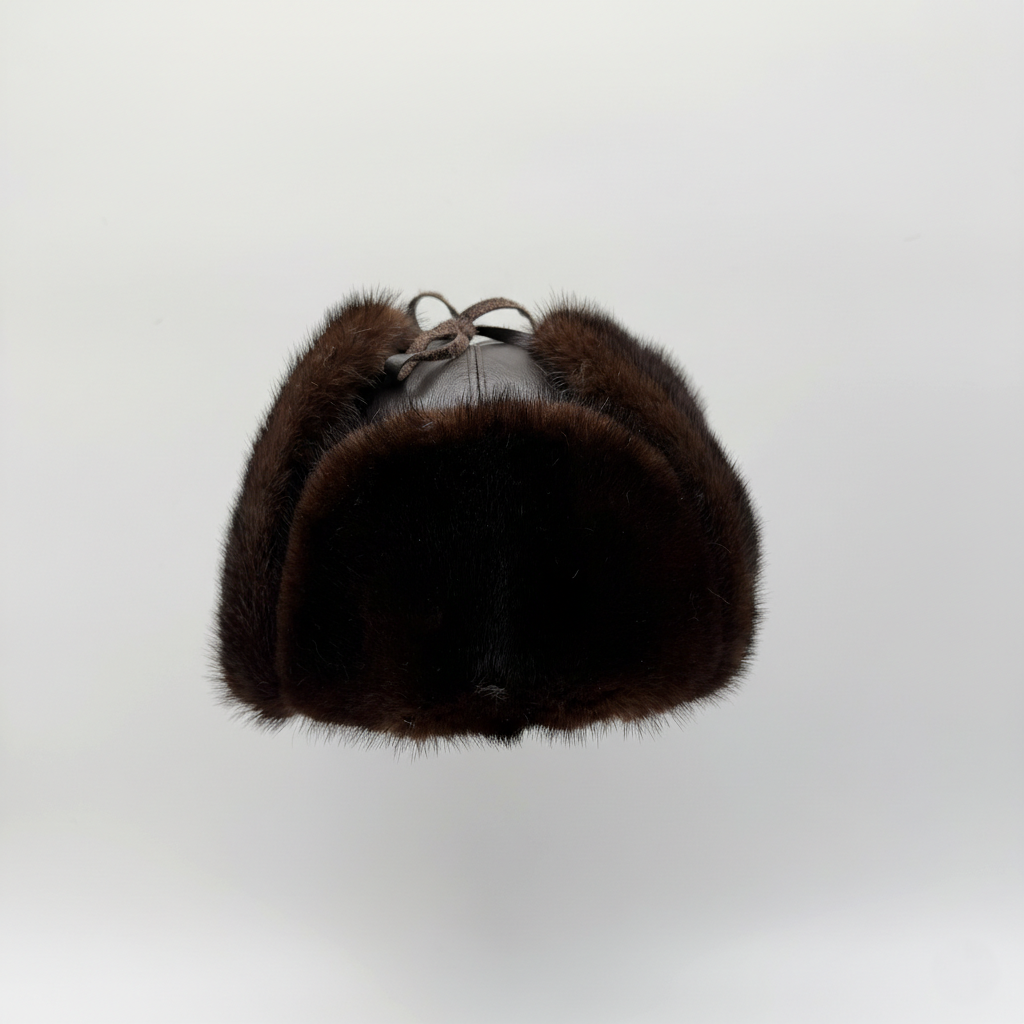 Brown Mink Fur Aviator Hat, Brown Leather - Charles Model
