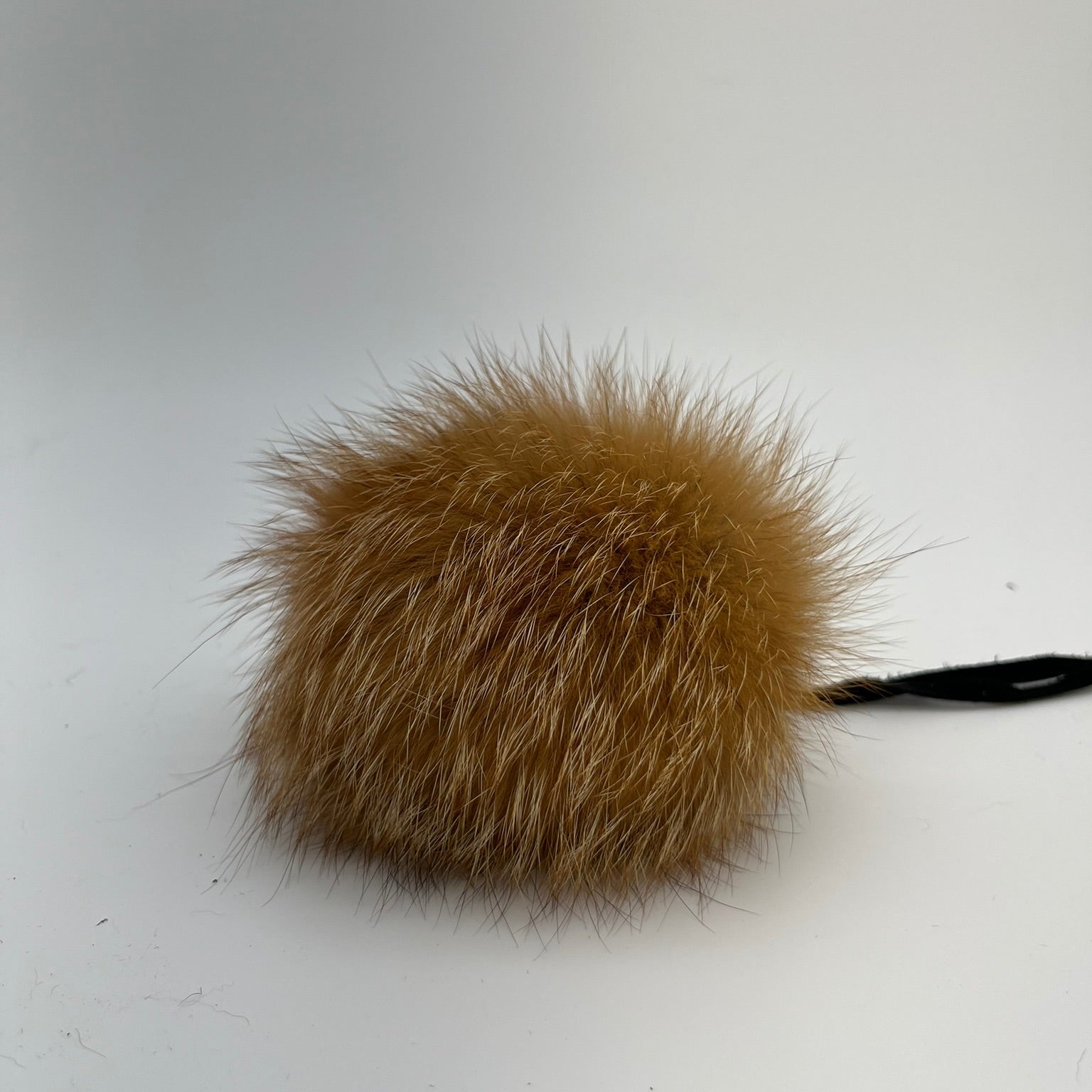 Red Fox Fur Pom-Pom – Leather Tie Strap (handmade in Quebec)