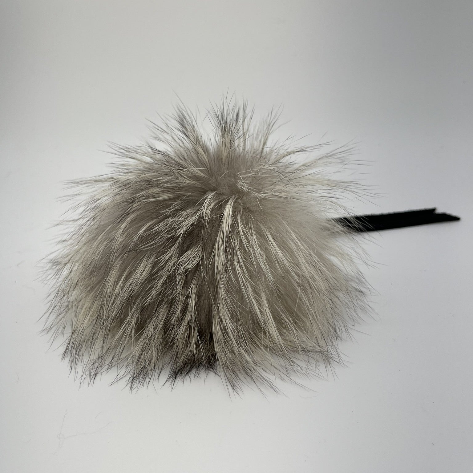 Silver Fox Fur Pom-Pom — Leather Tie Strap (Handmade in Quebec)