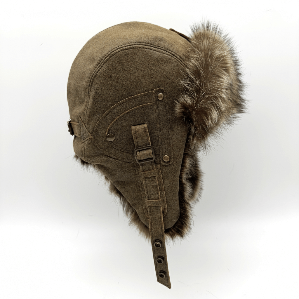Raccoon Fur Aviator Hat, Brown Leather - Antoine Model