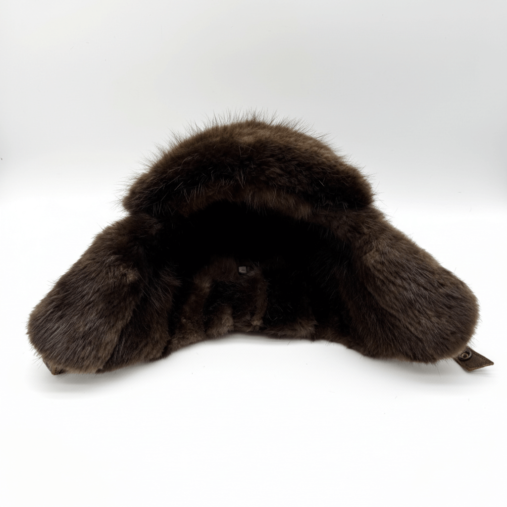Beaver Fur Aviator Hat, Antique Brown Leather - Simon Model
