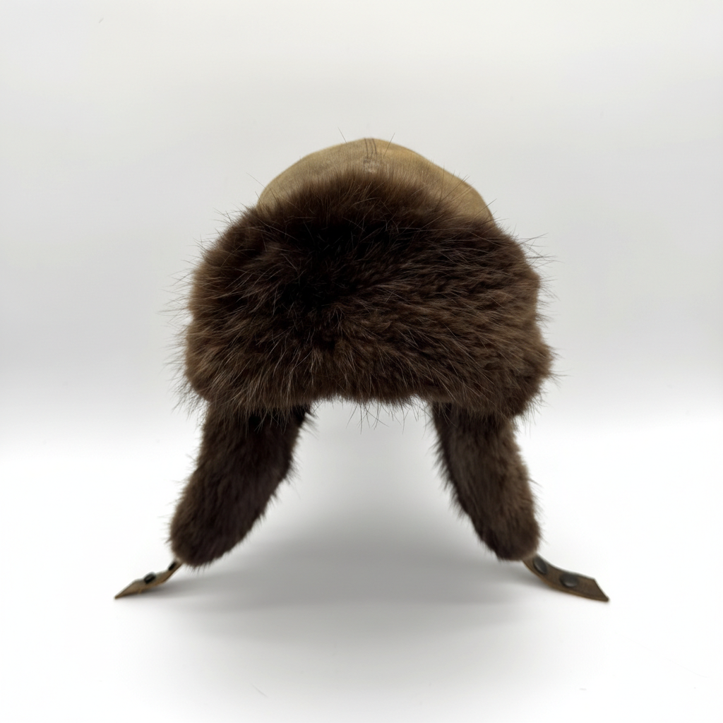 Beaver Fur Aviator Hat, Antique Brown Leather - Simon Model