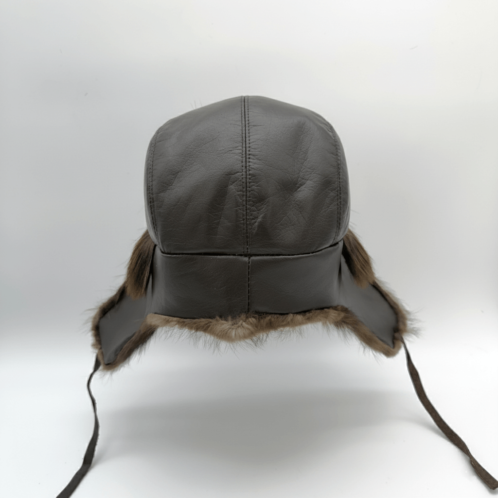 Beaver Fur Trapper Hat, Brown Leather