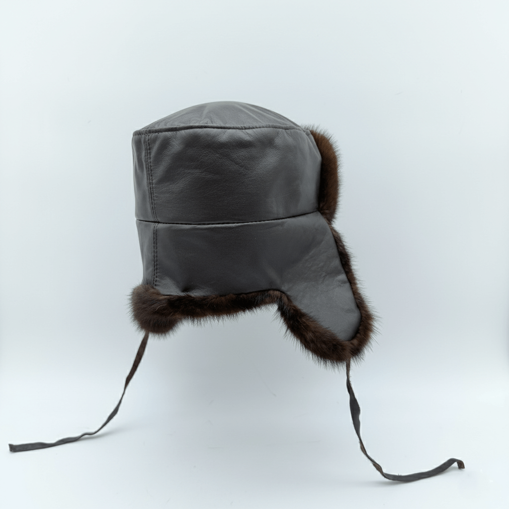 Chapeau russe Ushanka en fourrure de vison marron pour homme, cuir marron