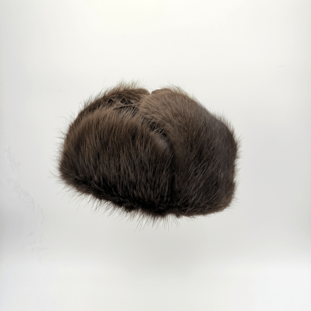 Beaver Fur Trapper Hat, Brown Leather