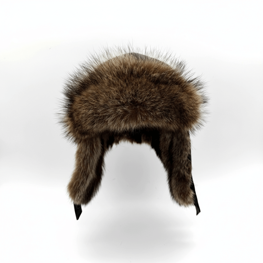 Raccoon Fur Aviator Hat, Black Leather - Antoine Model
