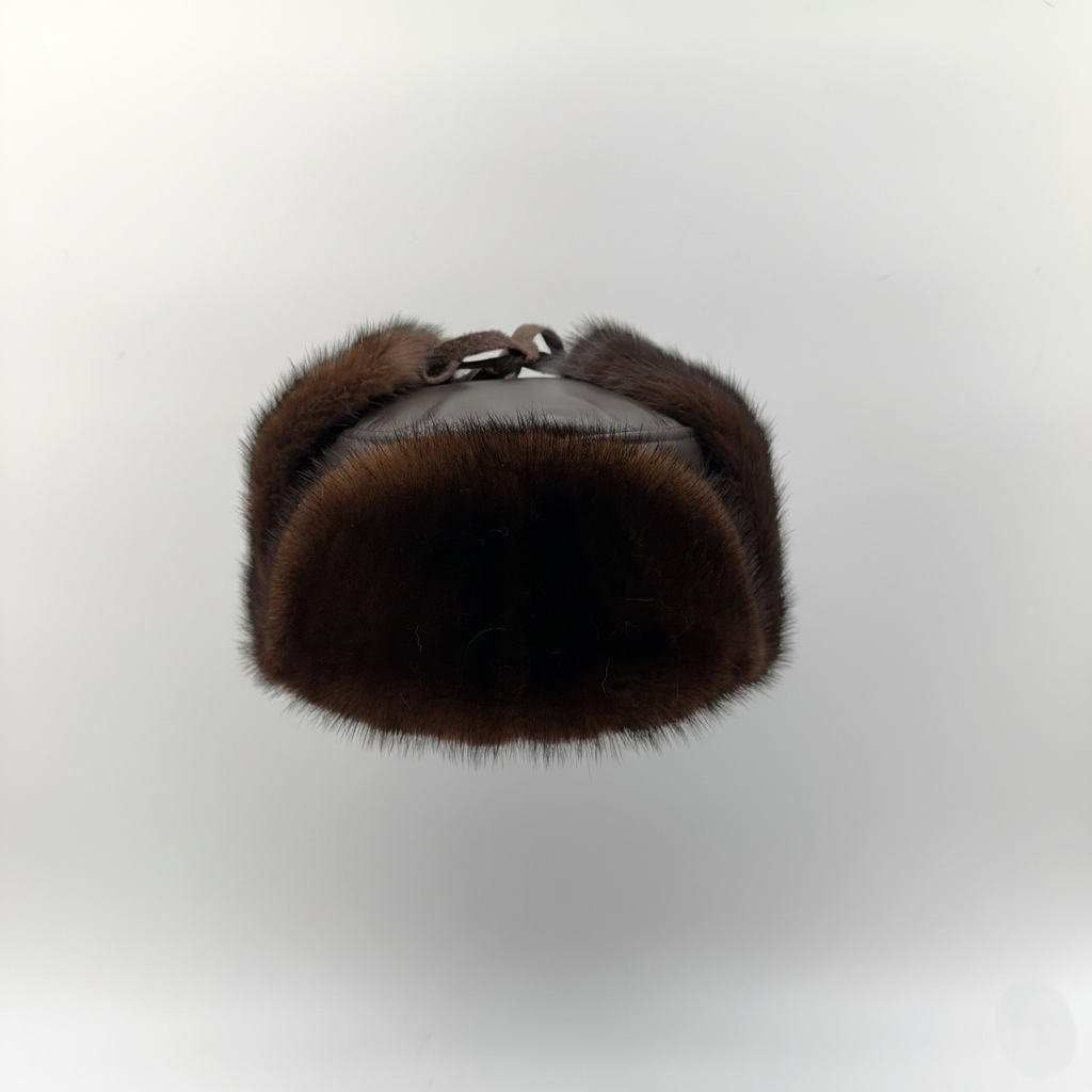 Brown Mink Fur Russian Ushanka Hat for Men, Brown Leather