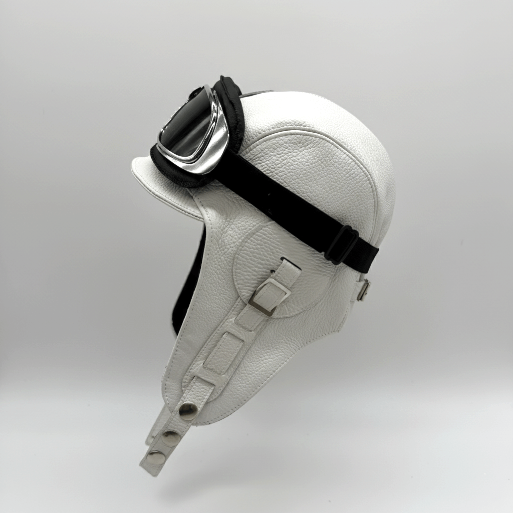 White Leather Aviator Hat - Simon Model