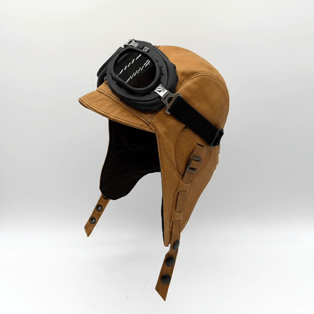 Tan Leather Aviator Hat - Simon Model