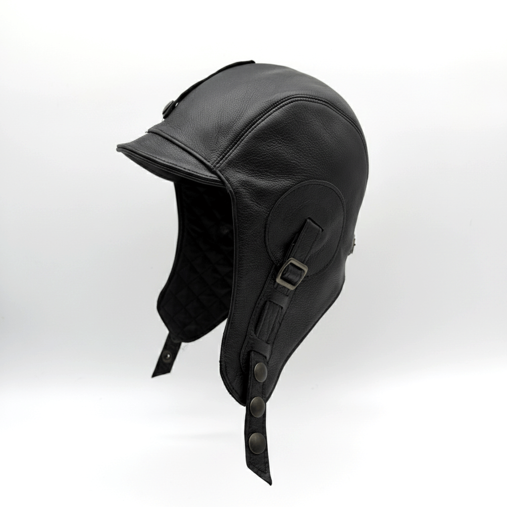 Chapeau aviateur en cuir noir - Modèle Simon