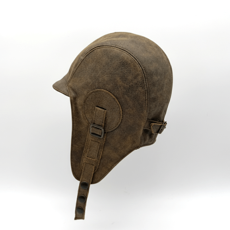 Antique Brown Leather Aviator Hat - Simon Model