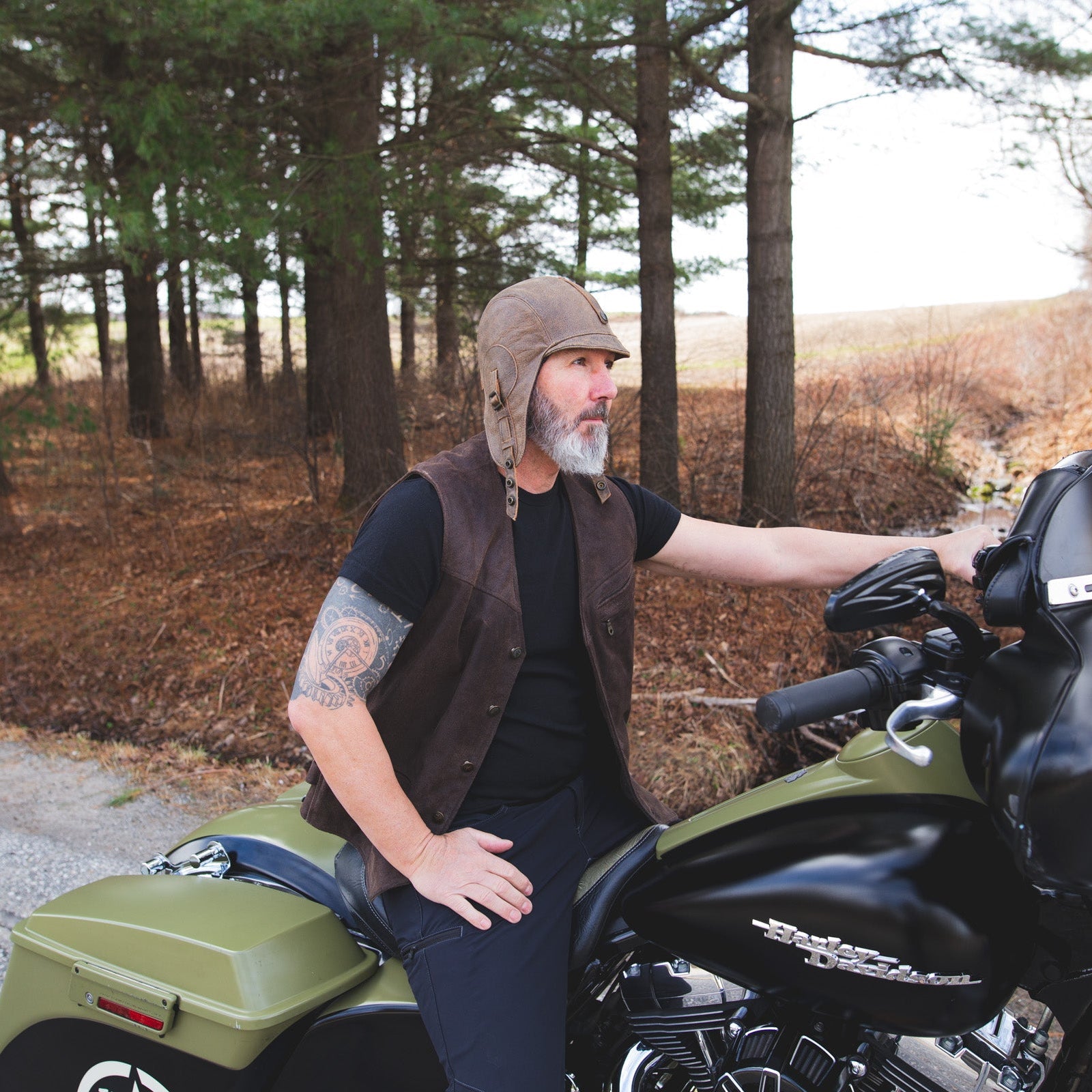 Chapeau aviateur en cuir marron antique - Modèle Simon