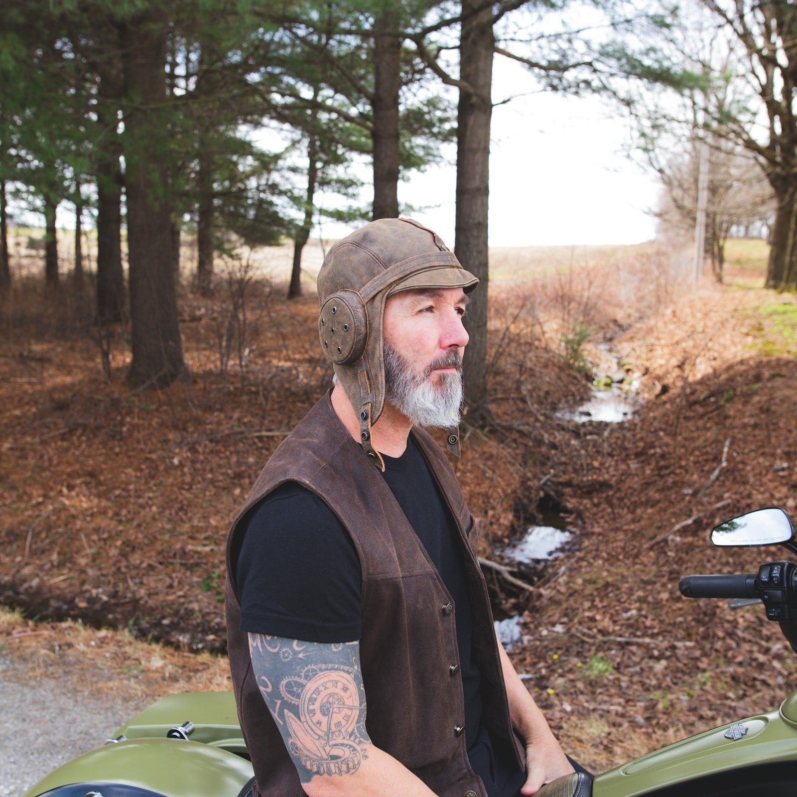 Casque aviateur en cuir brun antique – Modèle Henry