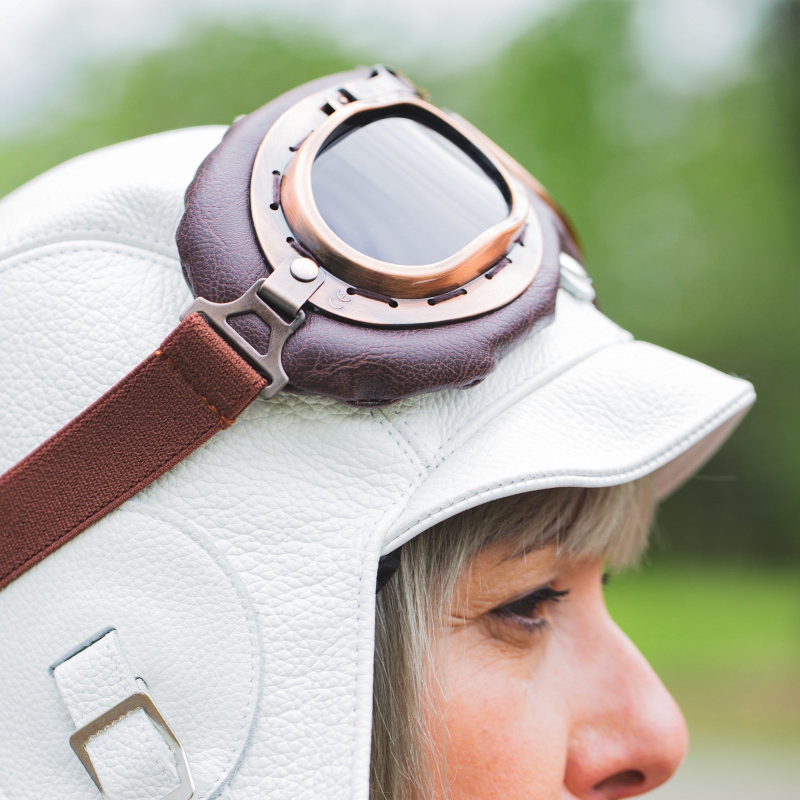 White Leather Aviator Hat - Simon Model