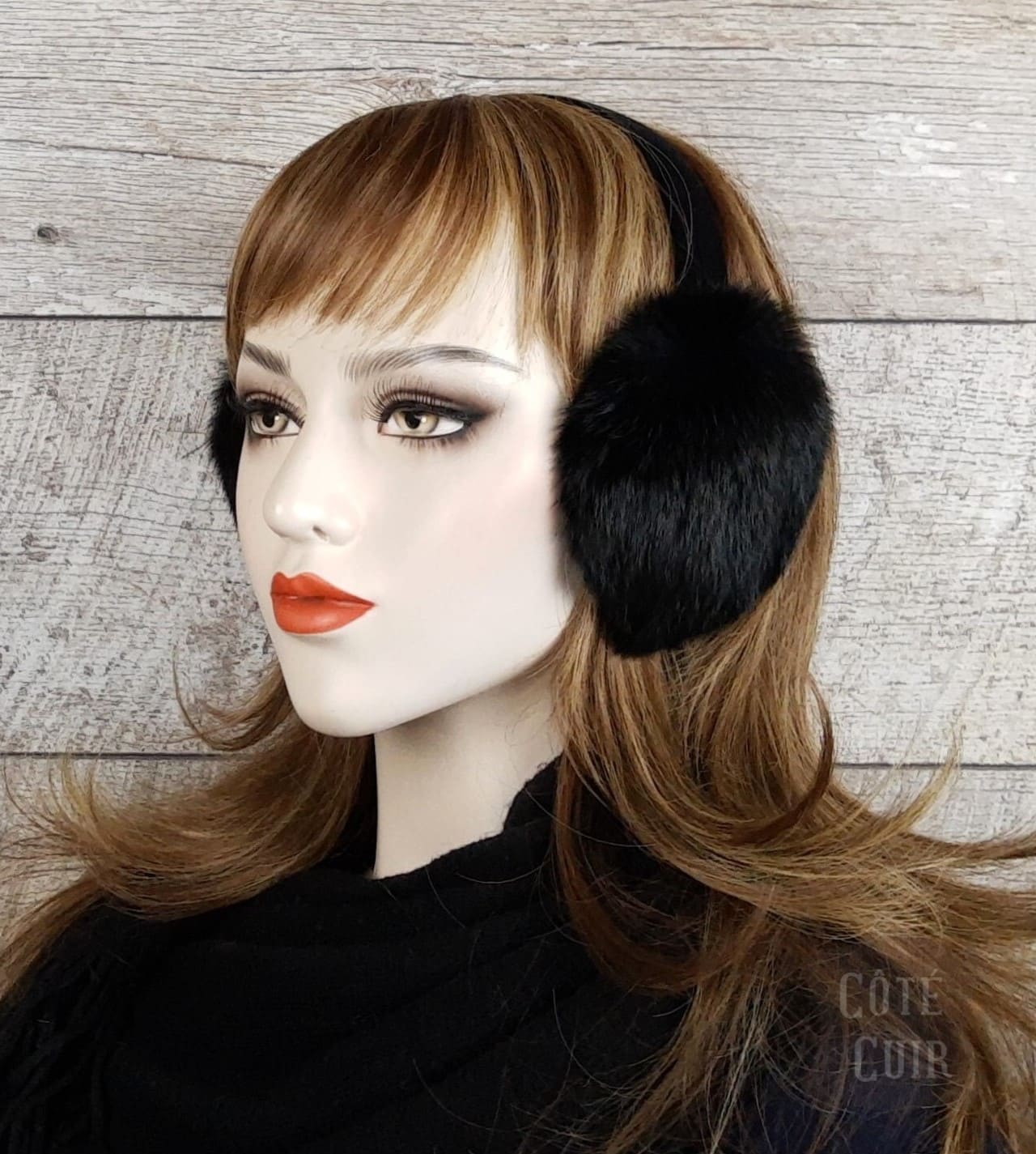 black rabbit fur earmuffs