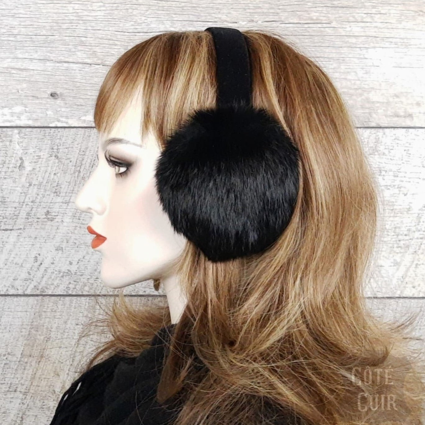 Black fur earmuffs for women
