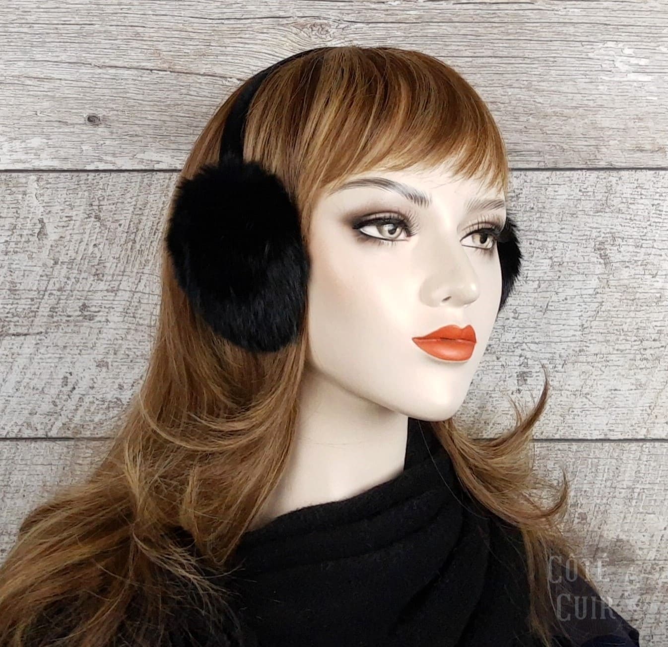 black recycled fur earmuffs