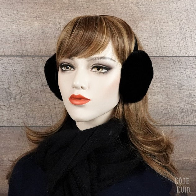 black sheared beaver fur earmuffs