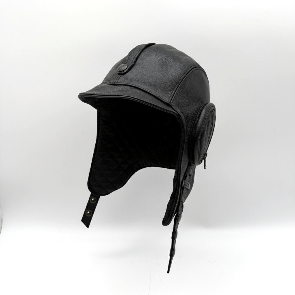 Chapeau aviateur en cuir noir - Modèle William