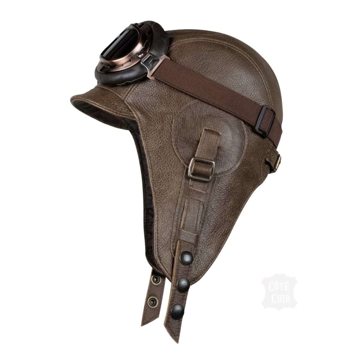 brown aviator hat and goggles