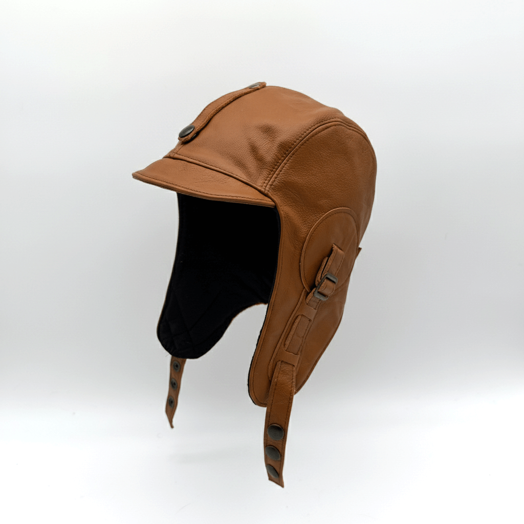 Cognac Leather Aviator Hat – Simon Model