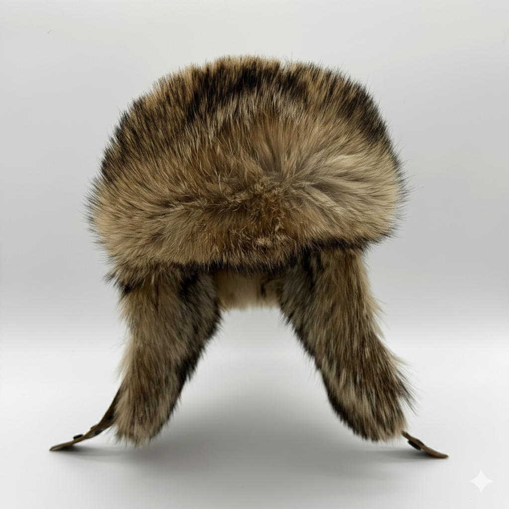 Coyote Fur Aviator Hat, Antique Brown Leather - Simon Model