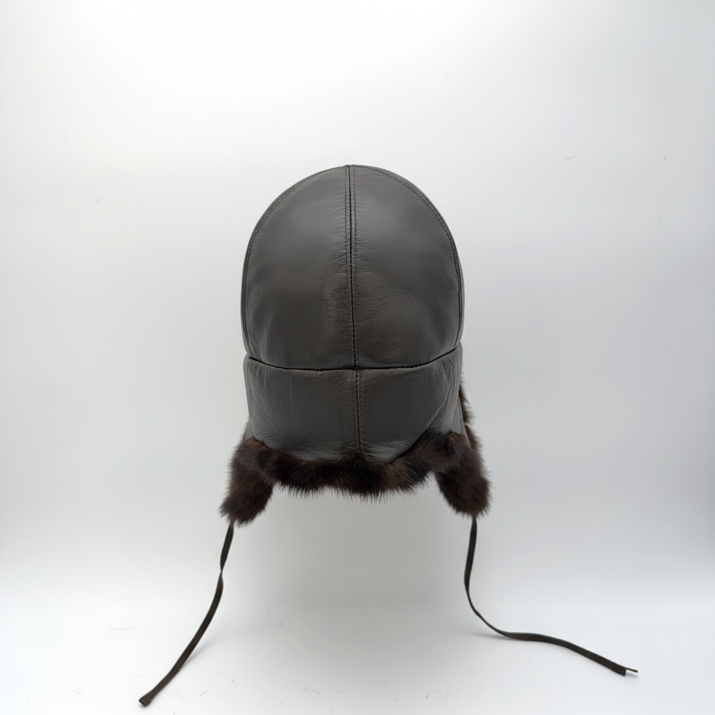 Brown Mink Fur Aviator Hat, Brown Leather - Charles Model