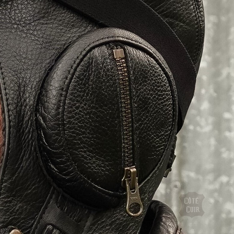 Black Leather Aviator Helmet - William Model without Visor