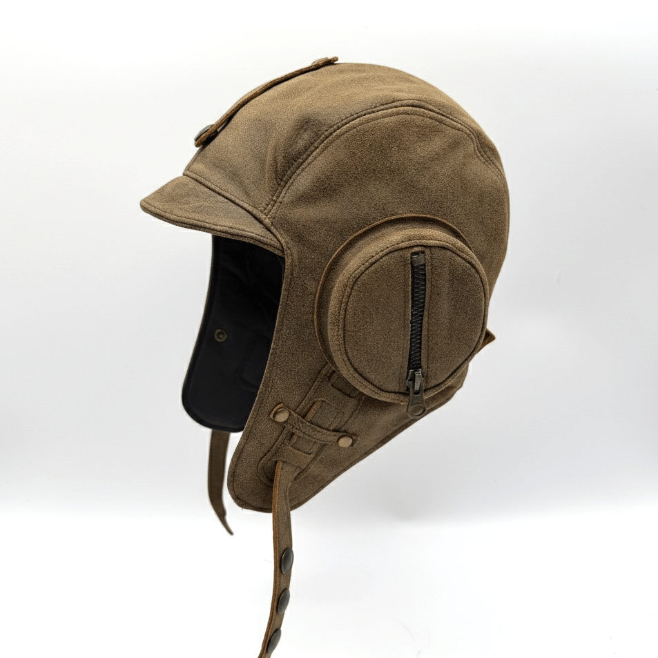 Casque aviateur en cuir marron antique - Modèle William