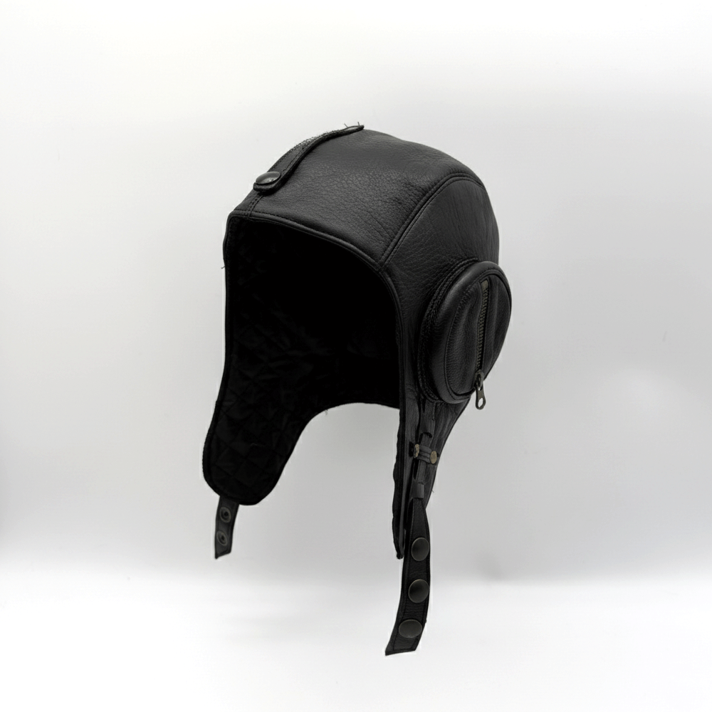 Casque aviateur en cuir noir - Modèle William sans visière
