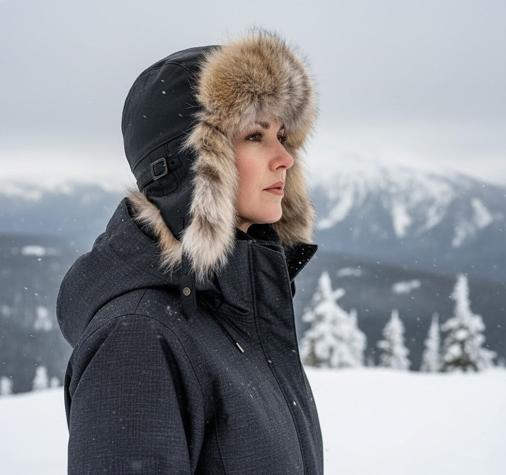 Lynx Fur Aviator Hat, Black Leather - Simon Model