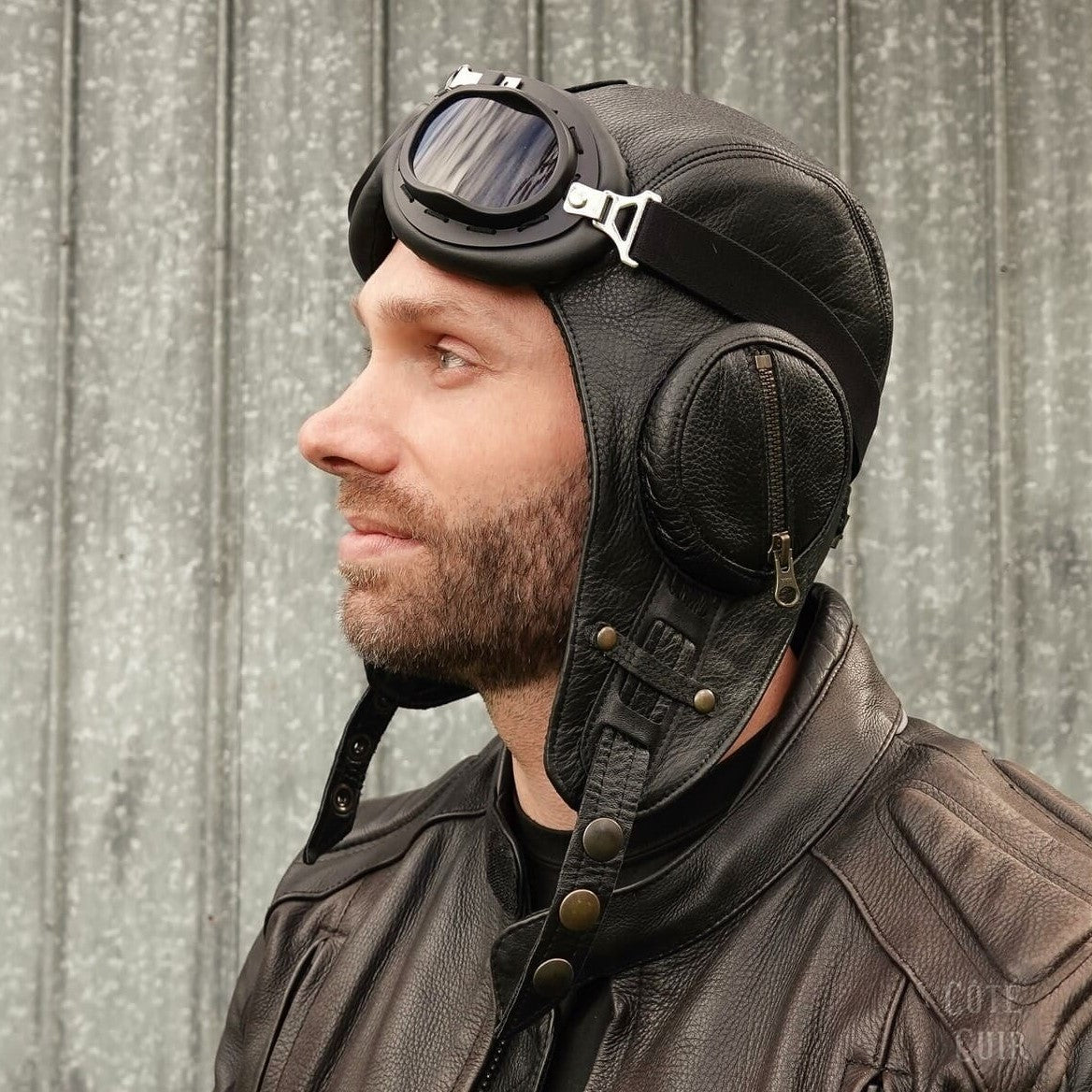 mens leather aviator hat and goggles