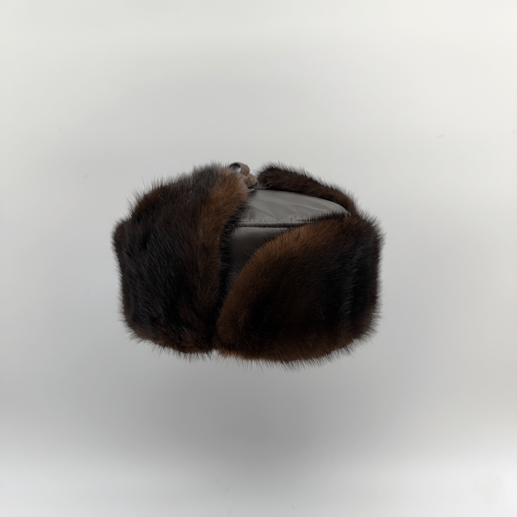 Chapeau russe Ushanka en fourrure de vison marron pour homme, cuir marron