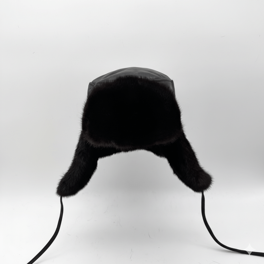 Chapeau russe Ushanka en fourrure de vison marron pour homme, cuir marron