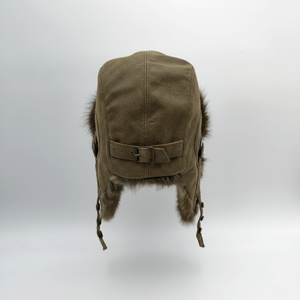 Muskrat Fur Aviator Hat, Antique Brown Leather - Simon Model