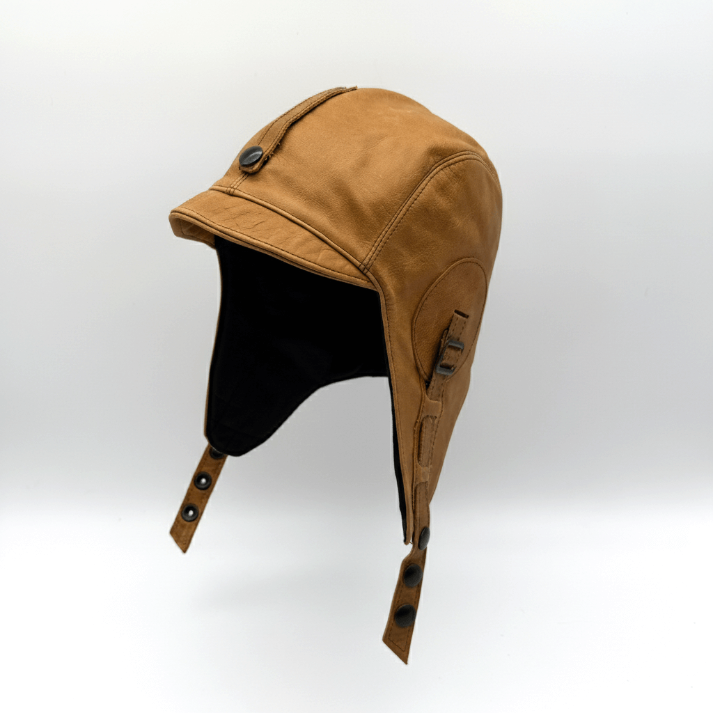 Tan Leather Aviator Hat - Simon Model