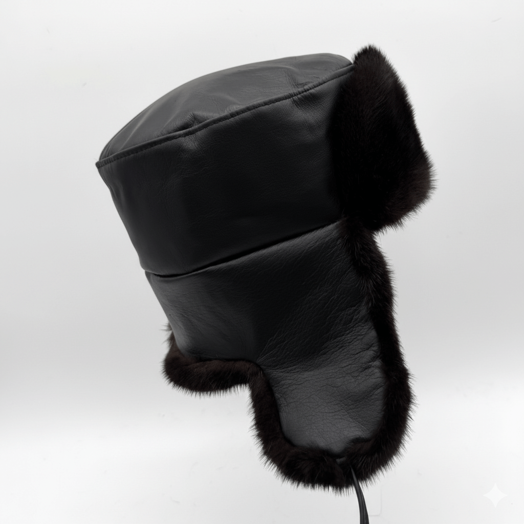 Chapeau russe Ushanka en fourrure de vison marron pour homme, cuir marron