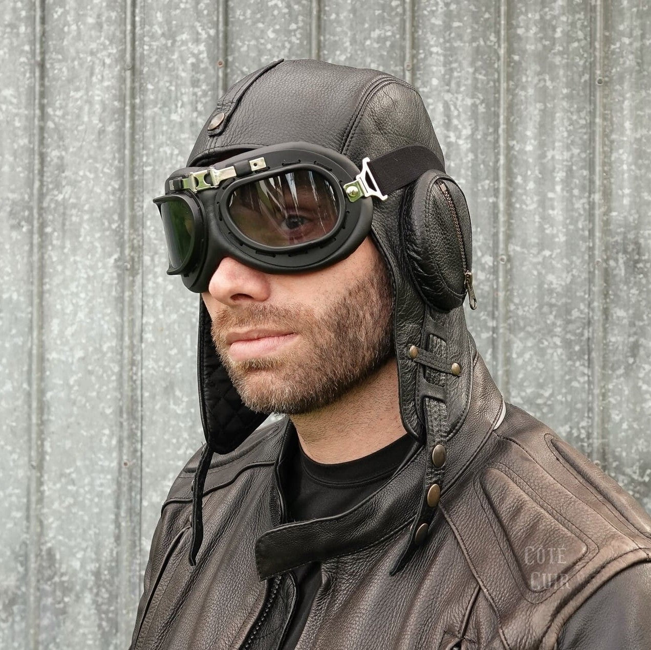 steampunk aviator helmet and goggles