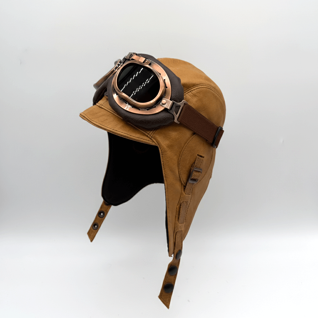 Chapeau aviateur en cuir beige - Modèle Simon