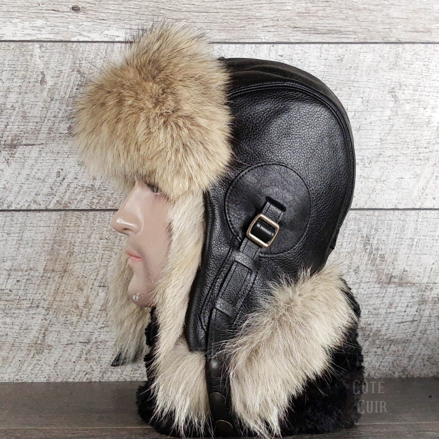 wolf fur aviator hat