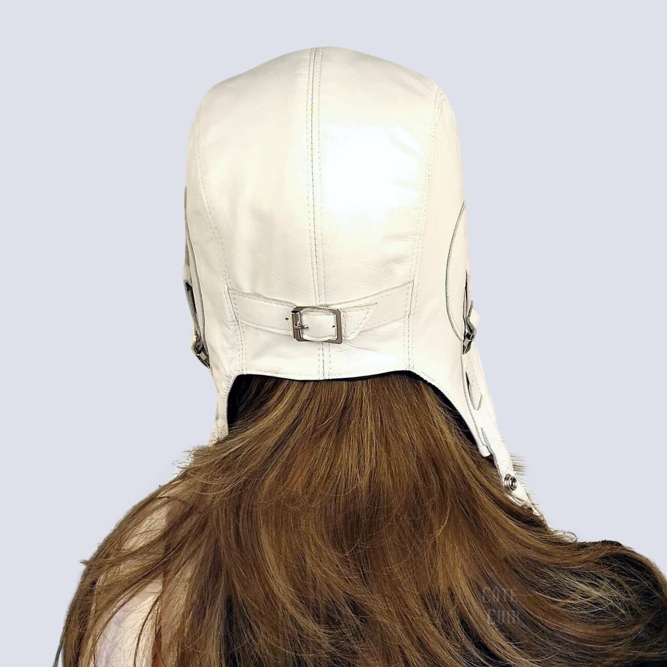 White Leather Aviator Hat - Simon Model
