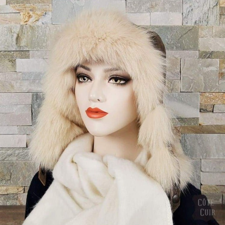beige fox fur hat
