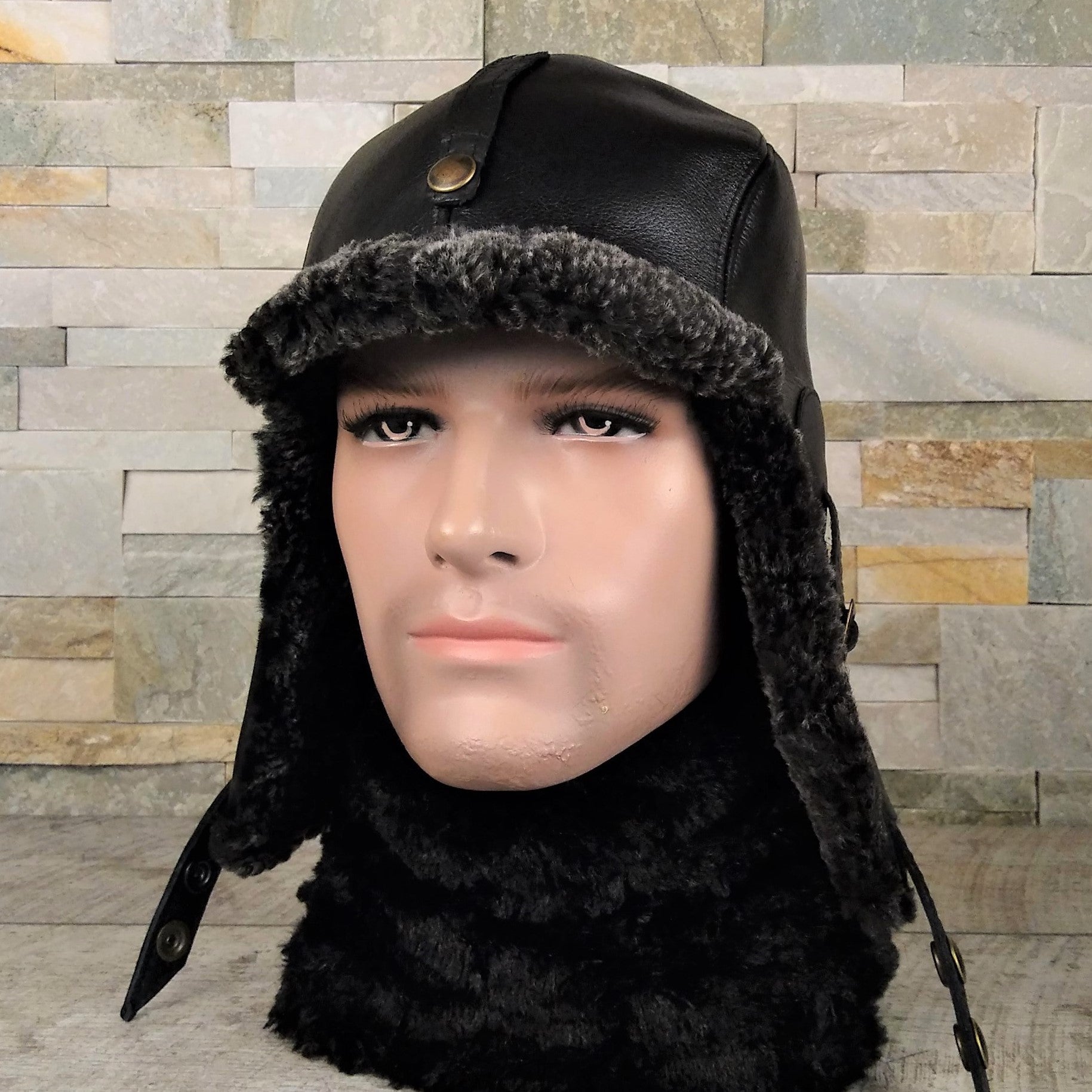 Men's black shearling hat