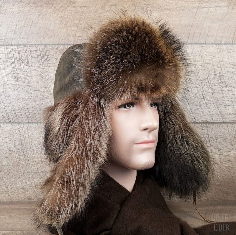 Men's Winter Fur Hats  Canadian Real Fur Hats - Cote Cuir Leather