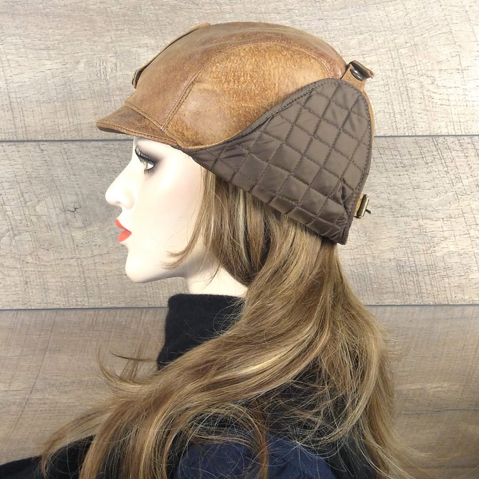 tan leather aviator cap