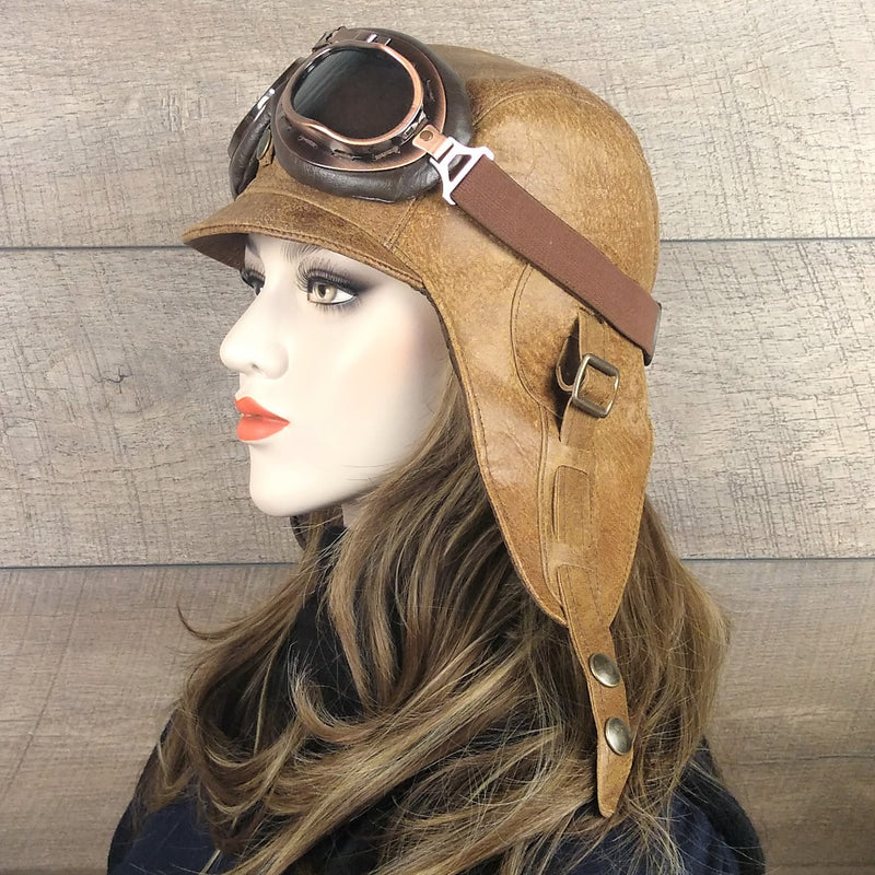 Tan Leather Aviator Hat | Women's Hat For Convertible Car Riding ...